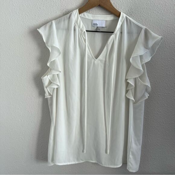 Nordstrom Rack White Ruffle Tie Neck Blouse Top Neutral Feminine Small - Picture 1 of 5
